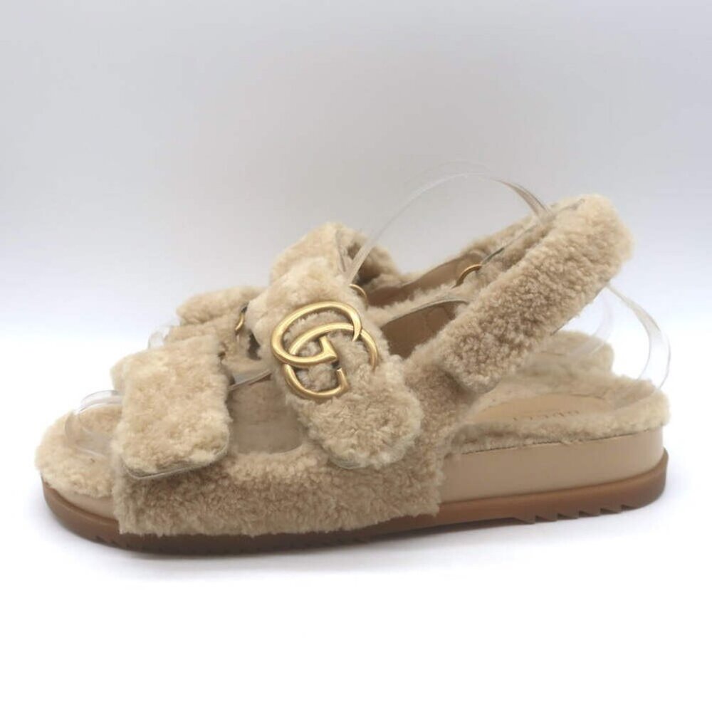 Gucci Double G Shearling Dad Sandals Beige Merino Wool Size 40 - Picture 6 of 16